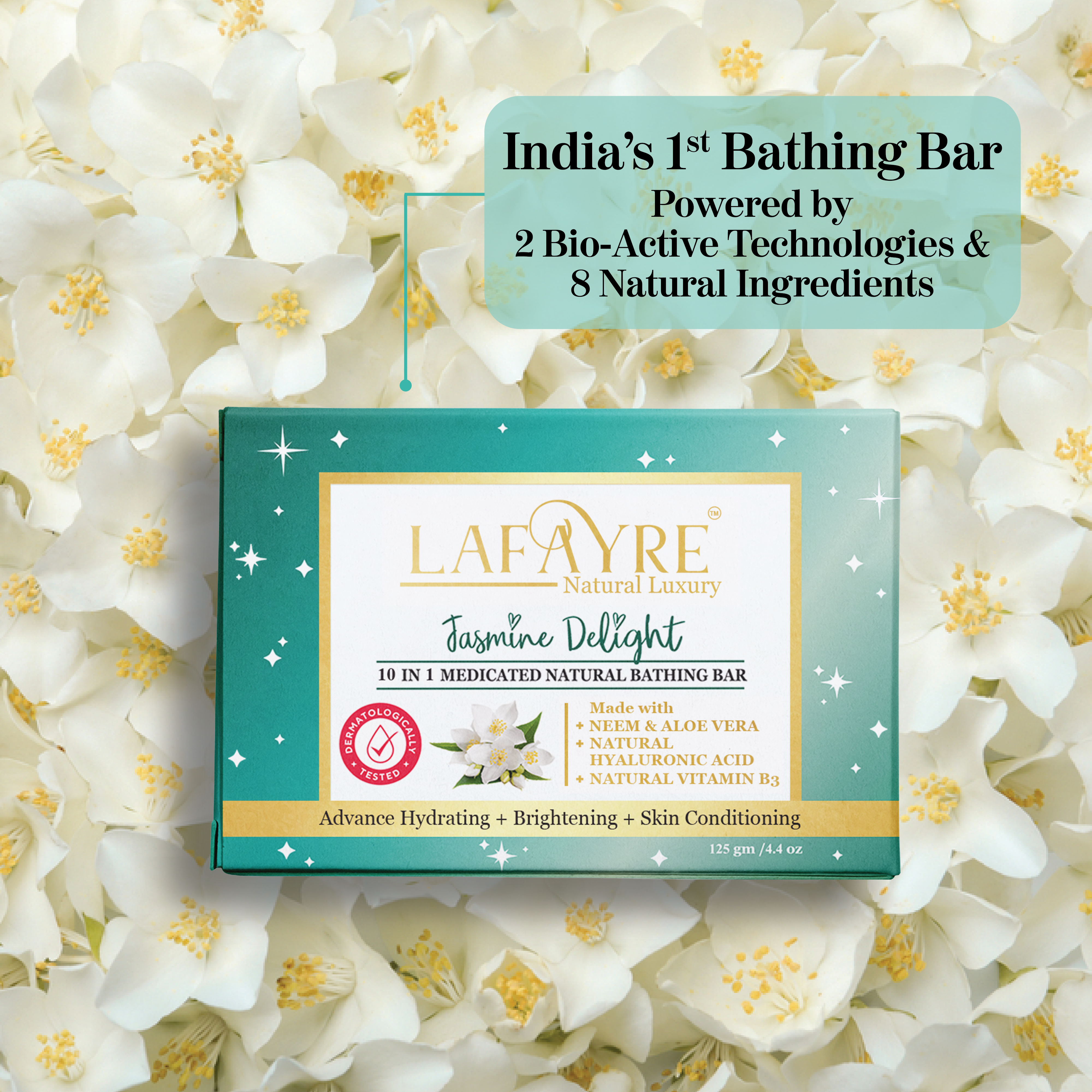 Jasmine Delight - 10 in 1 Medicated Face & Body Bar - 75 gm / 125 gm - LAFAYRE