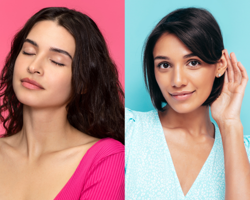 a collage of two women