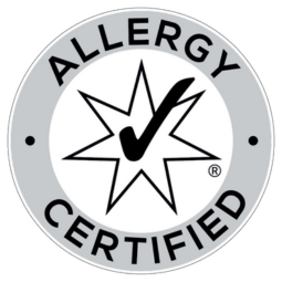 a white circle with Allergy Certified logo of Safe Cosmetics Australia
