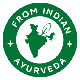 a circle with green border containing text from indian ayurveda and green icon of india on white background