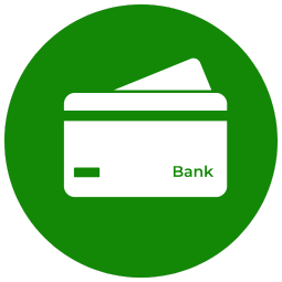 a green circle with a icon of white credit card